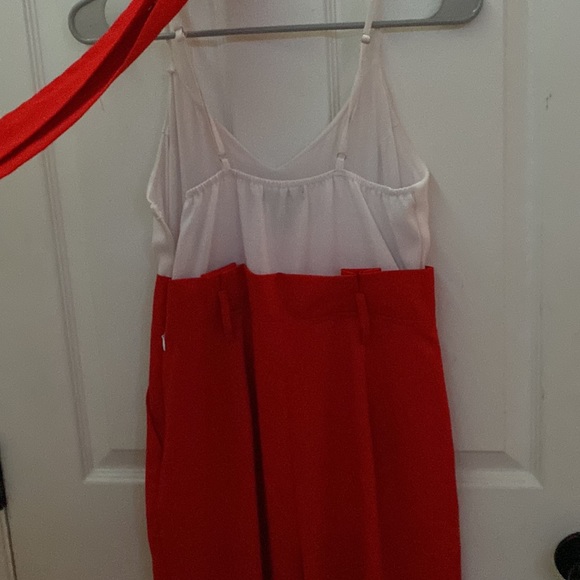 red and white jumpsuit w belt - Picture 2 of 2